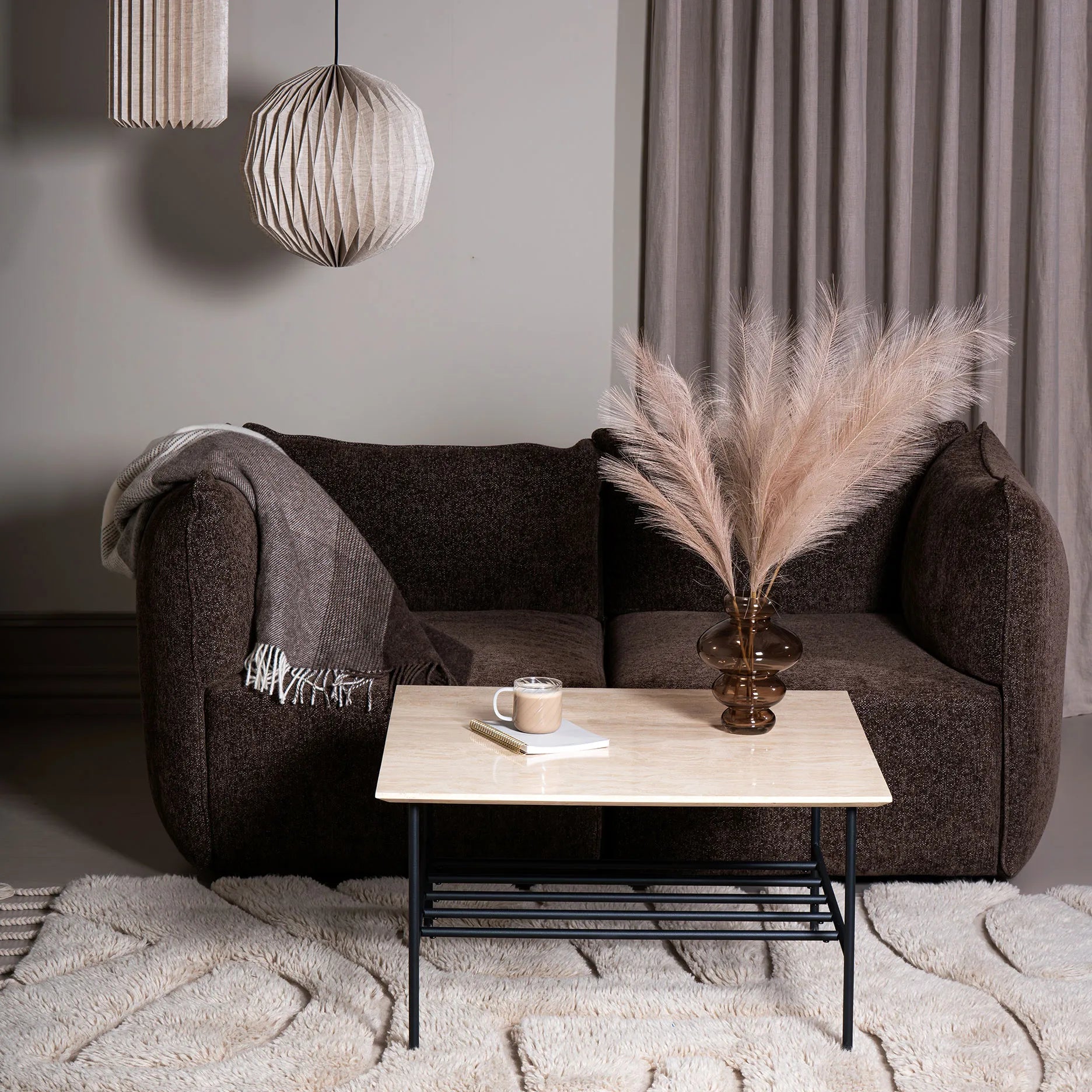 LINES II sofabord i travertin 80x80 cm